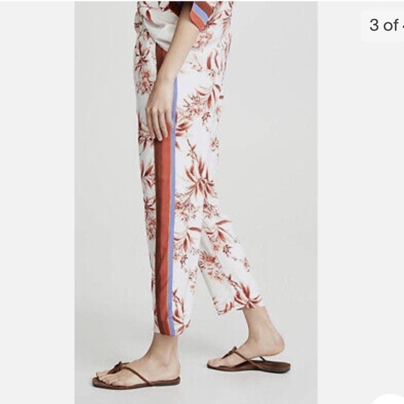 Joie QUISY Orange and White Leaf Print Tropical Cropped Pants XS Striped Sides - Picture 2 of 7